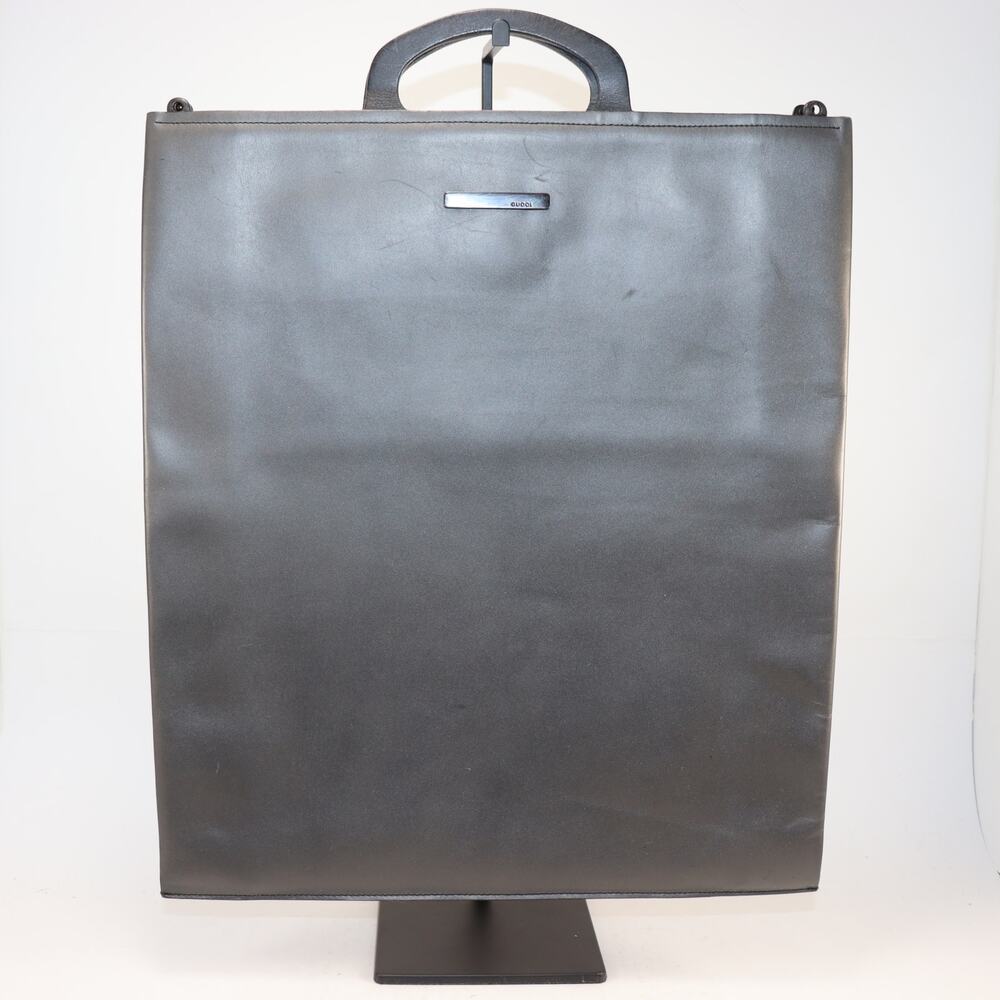 Gucci Black/Gray Metallic Leather Vertical Tote Bag – Style 0123764